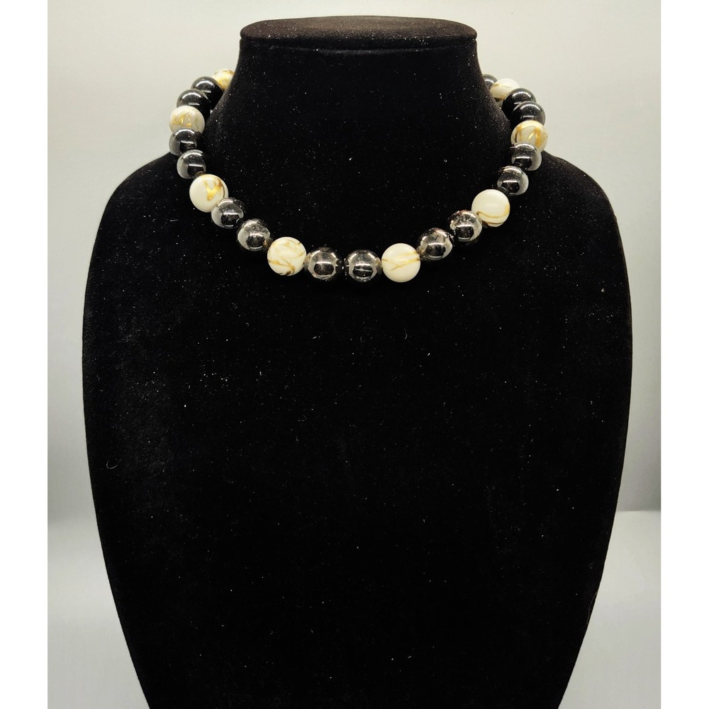 Black White Gold Swirl Beaded Necklace Choker Style Fashion Jewelry